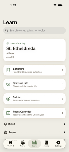 Learn: scripture, saints, and spiritual works